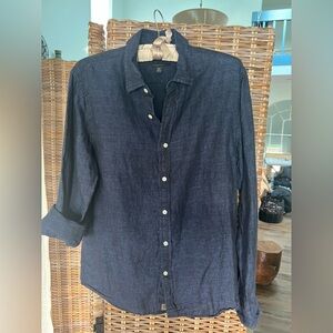 Banana Republic Navy Blue 100% Linen Button-Down Shirt Medium untucked slim fit